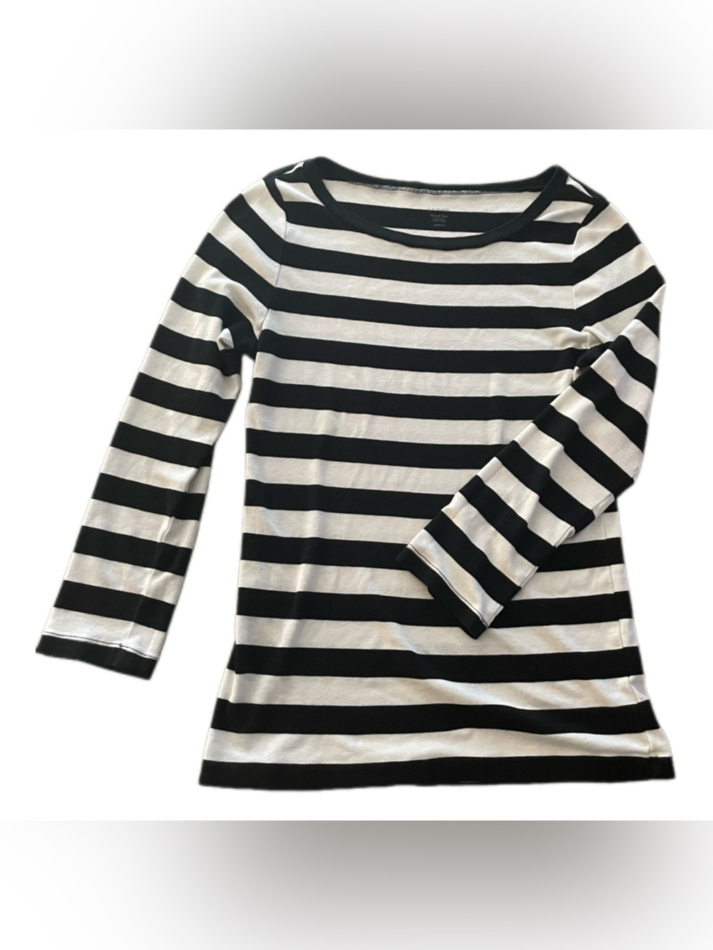 J. Crew Classic Black and White Striped Women's Long Sleeve Fitted Tee - M